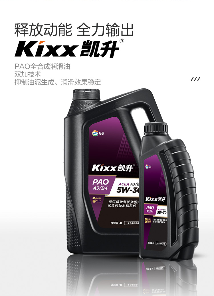 GS (Kixx) 凱升PAO全合成機(jī)油 5W-30 A3B4級(jí) 黑凱系列 1L-第2張圖片-鄭州市冠恒貿(mào)易有限公司【官方網(wǎng)站】-車用潤(rùn)滑油服務(wù)專家